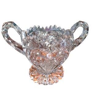 Vintage Imperial Glass/Crystal Zippered Hearts Dbl. Handled Sugar Bowl